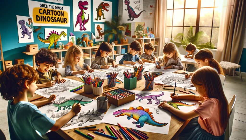 Children draw dinosaurs